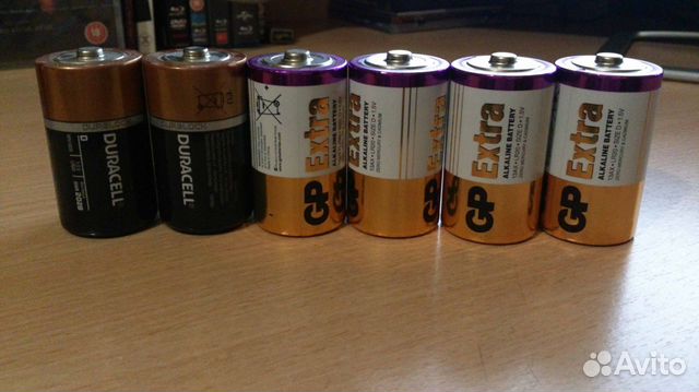 Батарейки щелочные duracell и GP 1,5В, тип D, 6 шт