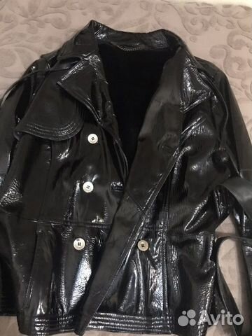 Куртка двубортная утеплённая, виниловая, натуральн