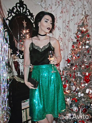 Юбка с пайетками зеленая Юбка с пайетками зеленая