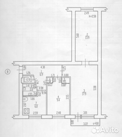 3-к квартира, 58.1 м², 2/5 эт.