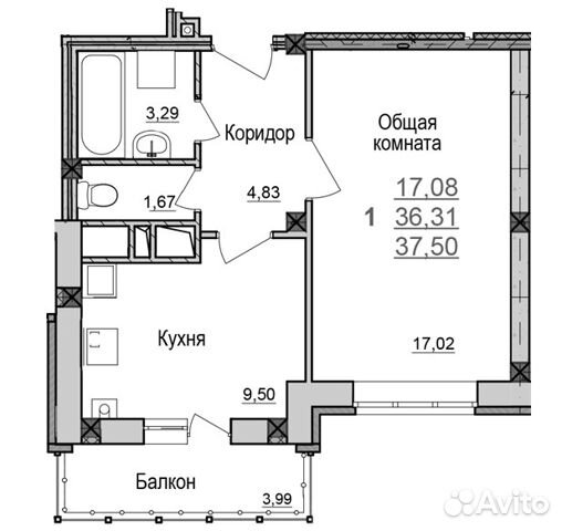 1-к квартира, 38 м², 7/7 эт.