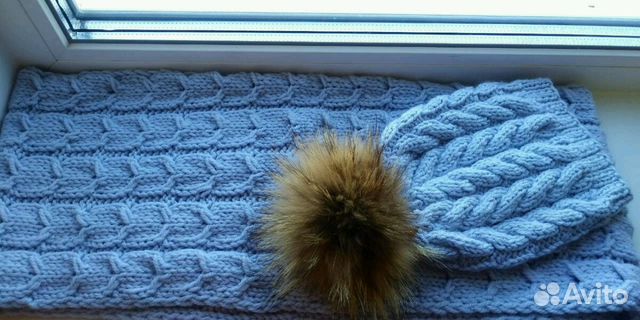 Мериносовая вязаная шапка с помпоном и шарф-снуд