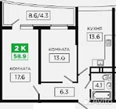 2-к квартира, 59 м², 16/19 эт.