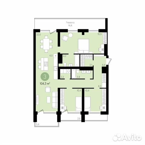 3-к квартира, 112.3 м², 7/8 эт. 3-к квартира, 112.3 м², 7/8 эт.