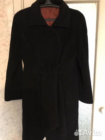 Пальто женское кашемировое чёрное с поясом