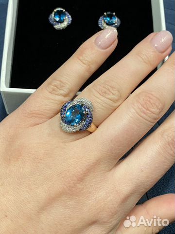 Золотой комплект с Лондон топазами, бриллиантами и Золотой комплект с Лондон топазами, бриллиантами и