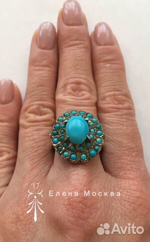 Комплект: серьги кольцо бирюза Комплект: серьги кольцо бирюза