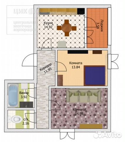 2-к квартира, 64 м², 4/16 эт.