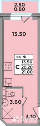 Студия, 21 м², 1/4 эт.