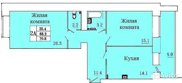2-к квартира, 70.8 м², 10/16 эт.