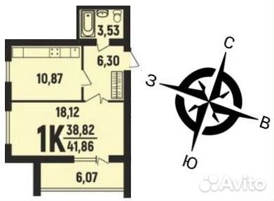 1-к квартира, 41.9 м², 4/4 эт.