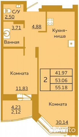 2-к квартира, 55.2 м², 7/18 эт.