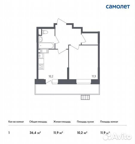1-к квартира, 36.4 м², 6/17 эт. 1-к квартира, 36.4 м², 6/17 эт.