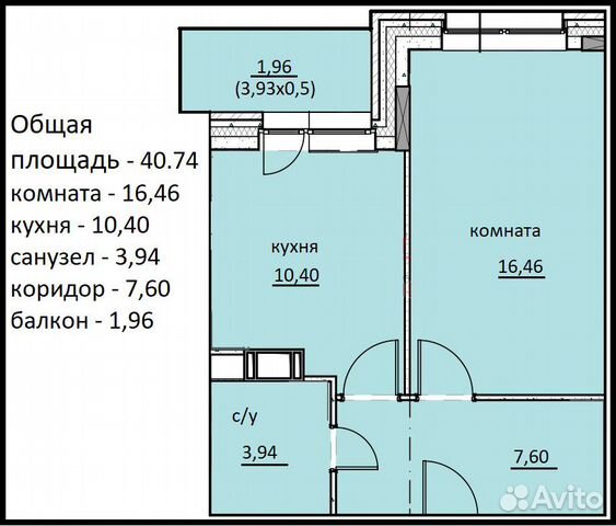 1-к квартира, 40.7 м², 1/9 эт.