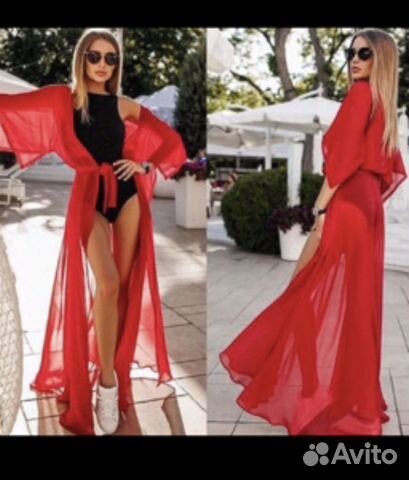 Красная пляжная туника