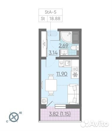 1-к квартира, 18.9 м², 5/13 эт. 1-к квартира, 18.9 м², 5/13 эт.