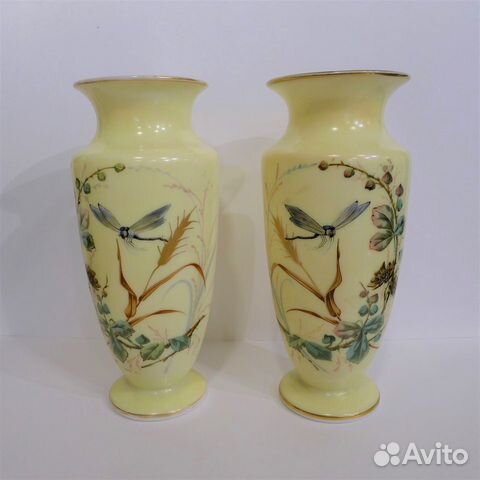 Парные вазы молочное стекло живопись