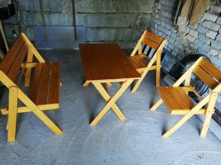 Стол, стул, скамейка и 2 табурета складные, турист