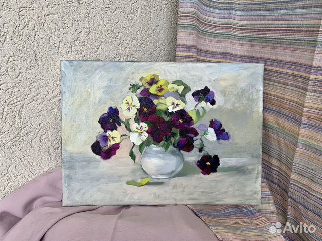 Картина маслом Анютины глазки