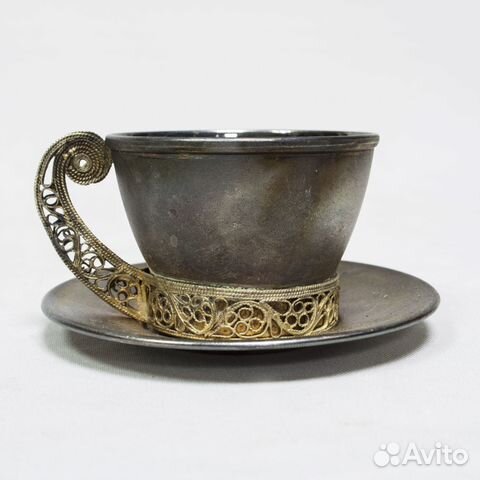 Чашка с блюдцем, скань, позолота, мнц, Мстерский з