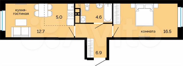 2-к. квартира, 45,7 м², 2/25 эт.