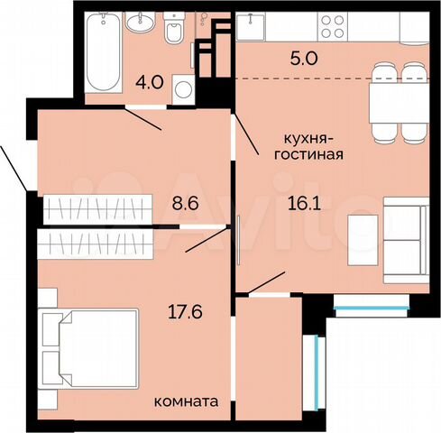 2-к. квартира, 51,3 м², 3/25 эт.