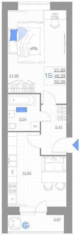 1-к. квартира, 52,3 м², 4/5 эт.