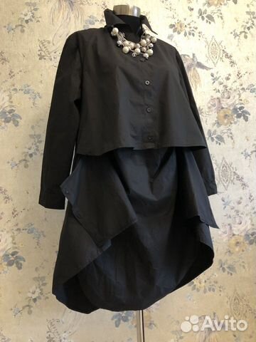 Новое стильное черное платье-туника-рубашка. Корея