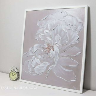Картина Абстракция цветок на холсте пион барельеф
