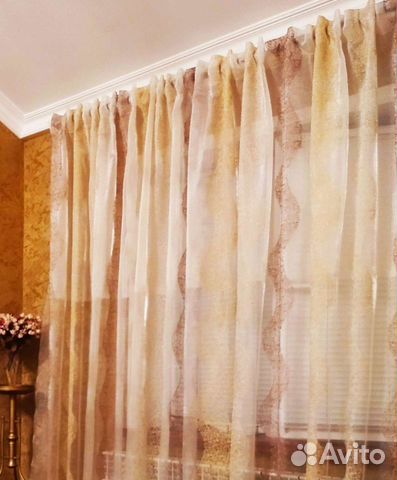 Тюль Turkey Вуаль лёгкая 3 /8 метров золот.вышив