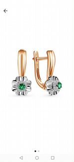 Золотые серьги с бриллиантами и изумрудами