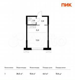 Апартаменты-студия, 26.5 м², 25/28 эт.