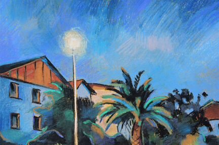 Картина, южный пейзаж, пастель