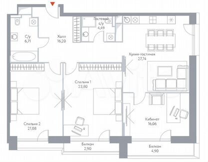 3-к апартаменты, 123.9 м², 13/15 эт.