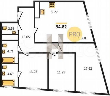 3-к квартира, 94.8 м², 11/28 эт.