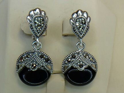 Серебро 925,Комплект с Чёрным Янтарём (Гагат)