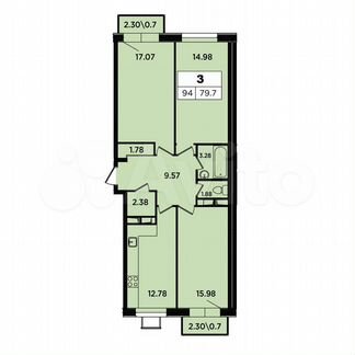 3-к апартаменты, 79.7 м², 11/18 эт.