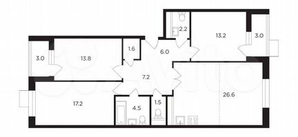 3-к квартира, 96.9 м², 16/19 эт.