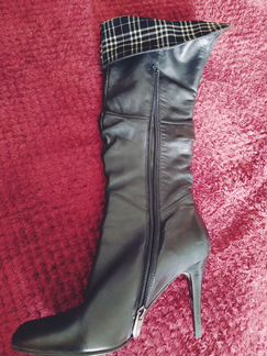 Сапоги кожаные демисезонные на каблуке, размер 35