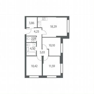 3-к квартира, 70.1 м², 17/51 эт.