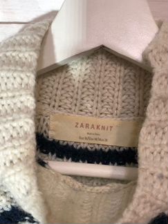 Zara knit бело синий свитер с горлом и косами