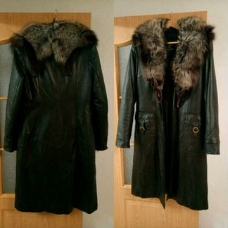 Пальто 2в1 натуральная кожа+чернобурка