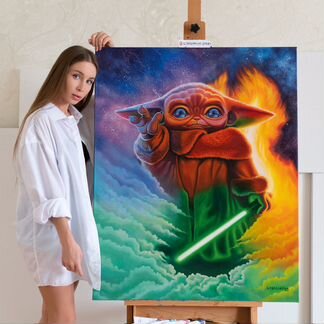 Картина маслом/100х80 см/ малыш Йода, Star Wars