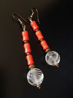 Комплект из коралла и хрусталя