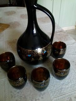 Графин и 5рюмок,кобальт,позолота,винтаж