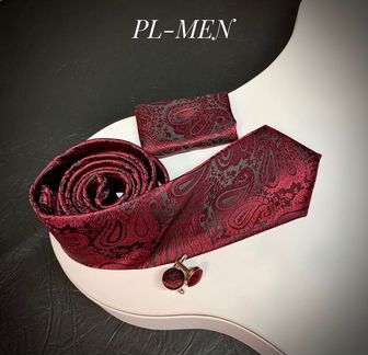 Галстук красный набор запонки платок