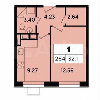 1-к апартаменты, 32.1 м², 12/18 эт.